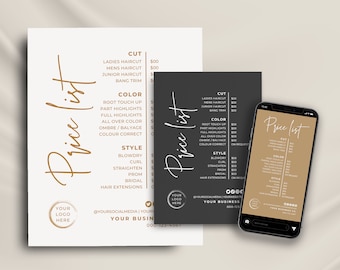 Editable Salon Price List Template Canva, Customisable Pricing Sheet Hair Beauty Nails (Digital Download)