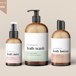 Editable Body Care Bottle Label Template Canva, Cosmetic Label Design, Printable Body Skincare Product Label, 4oz 8oz Pump Bottle Sticker Sa