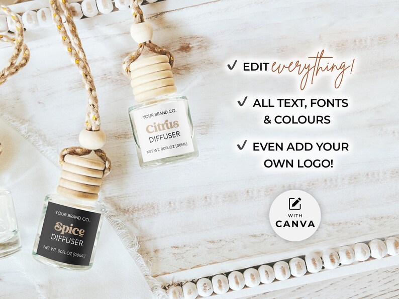 Car Diffuser Label Template Canva, Editable Oil Fragrance Bottle Label Design, Printable Hanging Diffuser Label, DIY Car Freshener Label Hh imagen 4