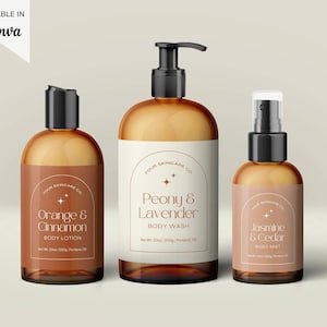 Editable Body Product Label Template Canva, Skincare Bottle Label Template, Printable Boho Cosmetic Label Design, Skin Care Product Label Ee