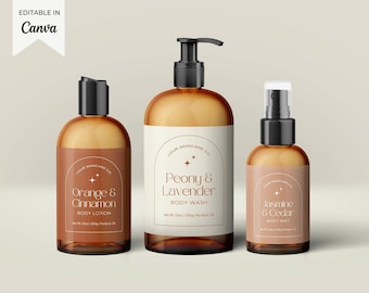 Editable Body Product Label Template Canva, Skincare Bottle Label Template, Printable Boho Cosmetic Label Design, Skin Care Product Label Ee
