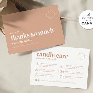 Candle Care Card Template Canva, Printable Candle Care Instructions with Icons, Editable Candle Safety Thank You Card Parcel Insert |Bb