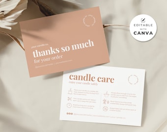 Candle Care Card Template Canva, Printable Candle Care Instructions with Icons, Editable Candle Safety Thank You Card Parcel Insert Bb