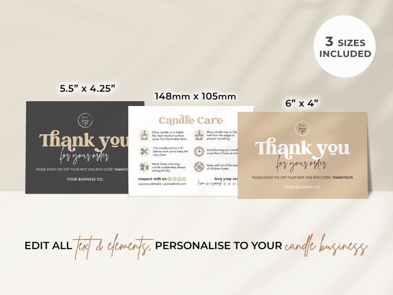 Editable Candle Label Template + Candle Care Card with Icons, 2 Canva Template Designs (Printable) Hh image 6
