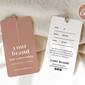 Printable Clothing Label Template Canva, Modern Clothing Hang Tag Design, Editable DIY Fashion Boutique Price Tag, Garment Care Swing Tag Rr