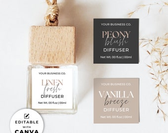 Car Diffuser Label Template Canva, Editable Hanging Diffuser Label Design, Printable Oil Fragrance Bottle Label, DIY Air Freshener Label Aa