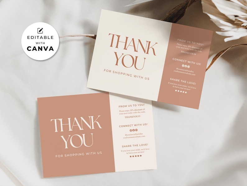Editable Business Thank You Card, Small Business Thank You For Your Order Printable Template, Canva Template Order Package Insert Design Tt image 2