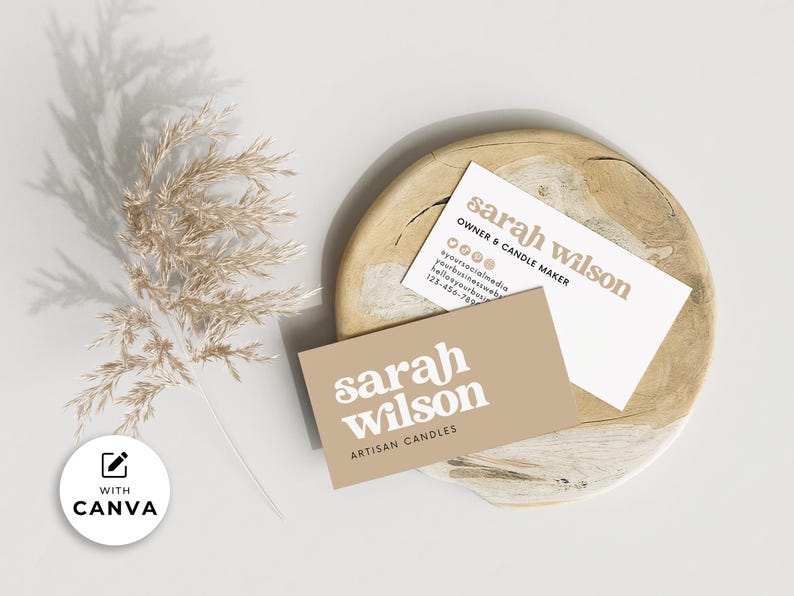 Printable Business Card Template Canva, DIY Modern Business Card, Editable Small Business Card Design Feminine, Custom Business Card Hh afbeelding 4