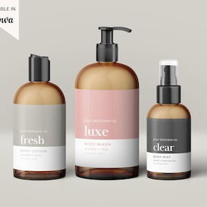 Editable Body Product Label Template Canva, Cosmetic Bottle Label Design, Printable Skincare Label Template, 4oz 8oz 16oz Product Labels Lj