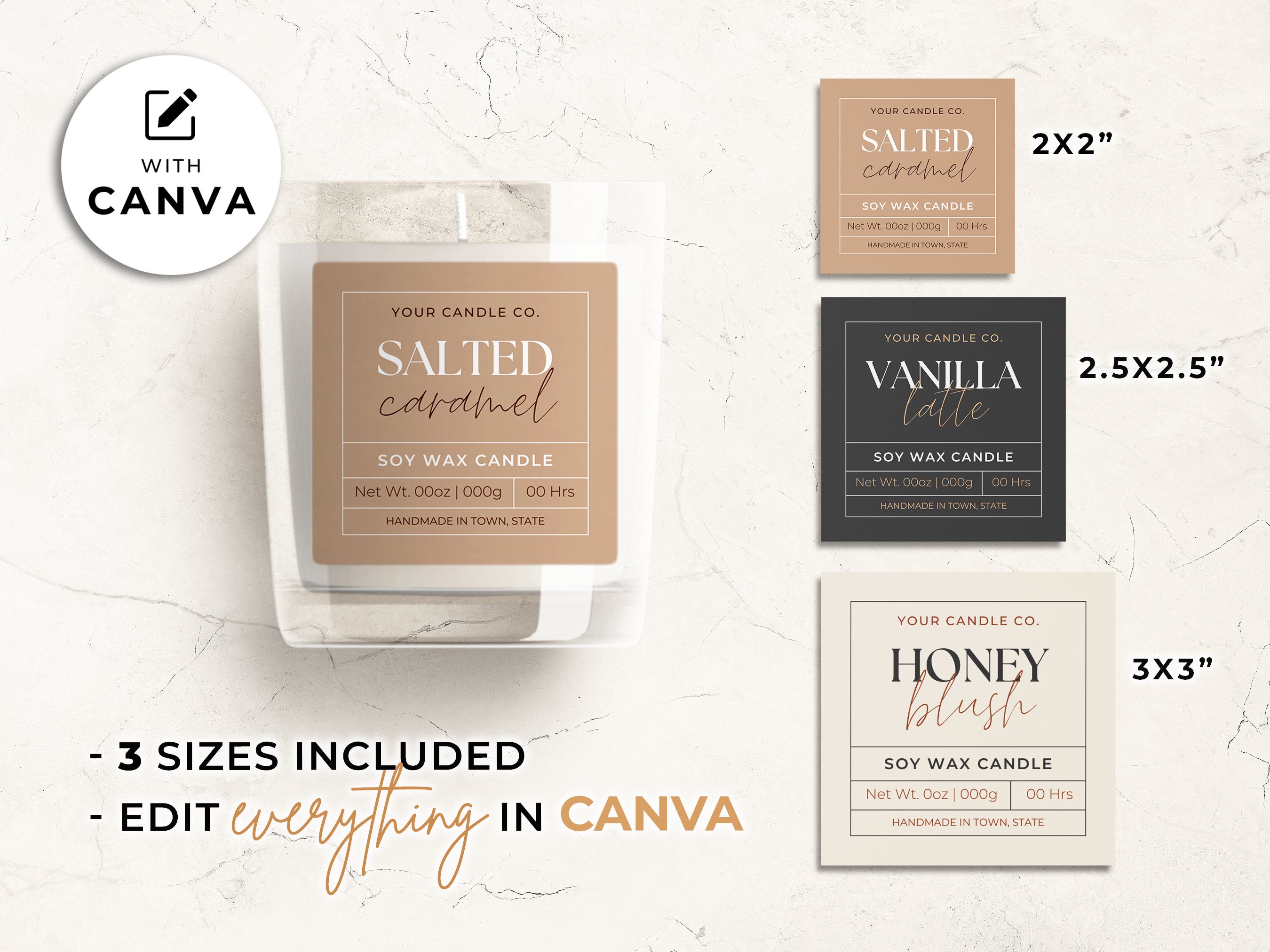 Printable Candle Label Template Canva, Editable Modern Candle Label ...