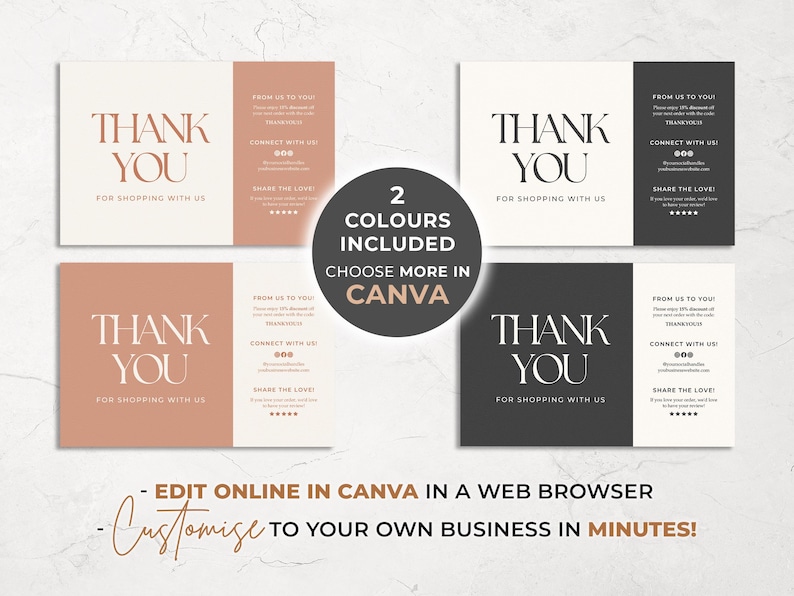 Editable Business Thank You Card, Small Business Thank You For Your Order Printable Template, Canva Template Order Package Insert Design Tt image 3