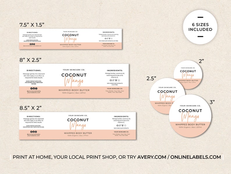 Body Product Label Template Canva, Body Butter Jar Label Editable, Printable Cosmetic Product Label Design, Skincare Custom Product Label Mm image 3