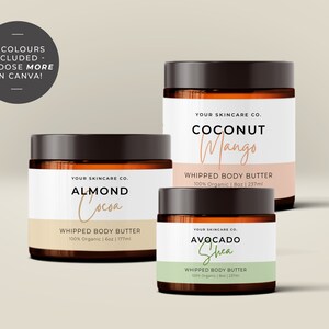 Body Product Label Template Canva, Body Butter Jar Label Editable, Printable Cosmetic Product Label Design, Skincare Custom Product Label Mm image 4