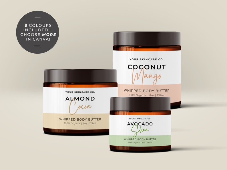 Body Product Label Template Canva, Body Butter Jar Label Editable, Printable Cosmetic Product Label Design, Skincare Custom Product Label Mm image 4