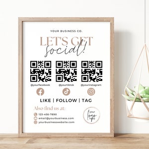 Social Media Sign Template QR Code Canva, Printable Connect with Us Social Media Follow Us QR Code, Editable Small Business Socials Sign |Aa