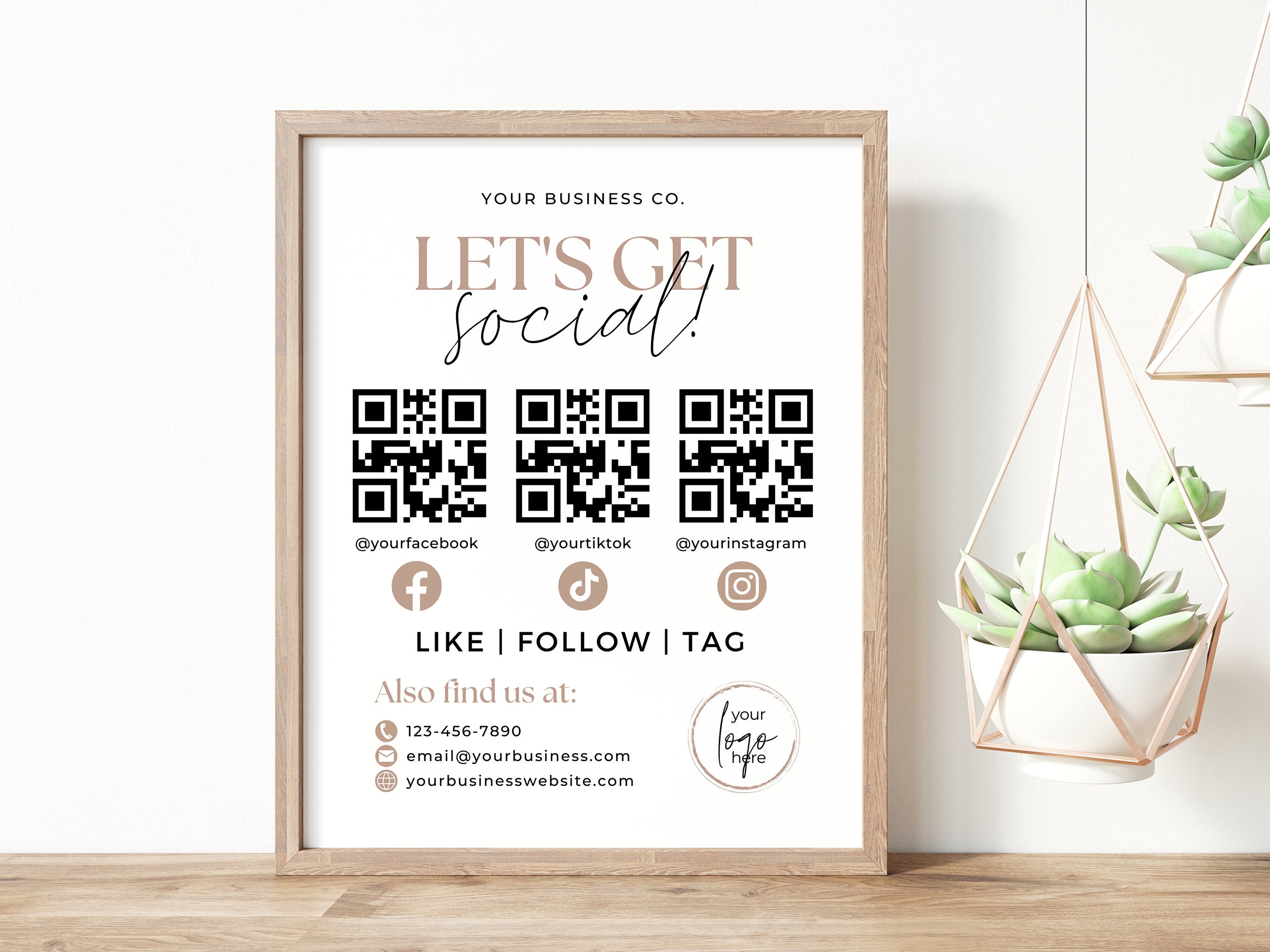 Social Media Sign Template QR Code Canva, Printable Connect With Us ...