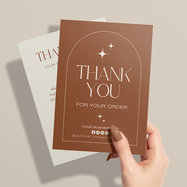 Boho Business Thank You Cards Template Canva, Printable Thank You for Your Purchase Cards, Editable Etsy Order Thank You Business Insert |Ee