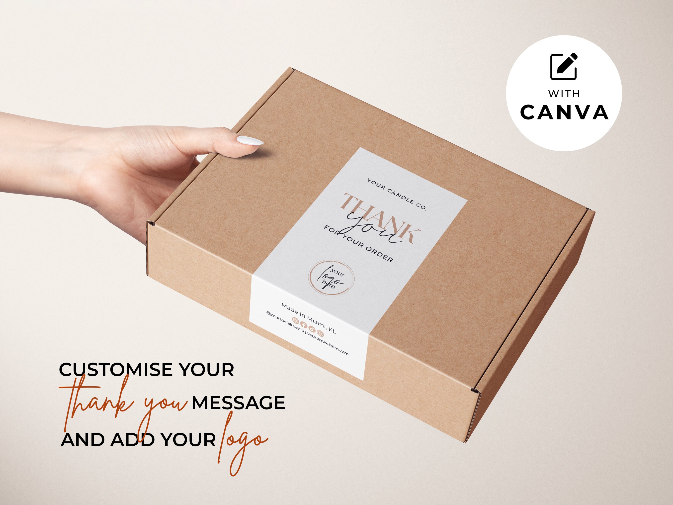 Box Label Template Canva, Custom Box Seal Label Design, Package Label ...
