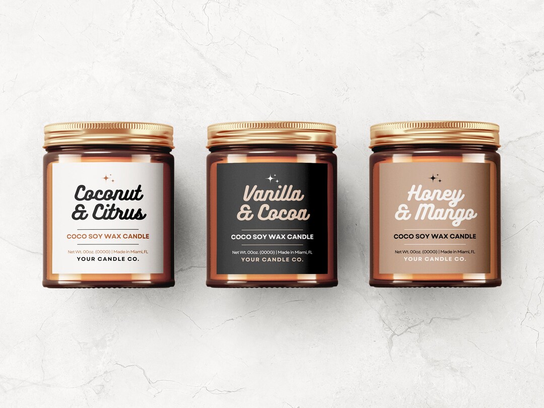 Printable Candle Label Template Canva, Modern Retro Candle Label Design ...