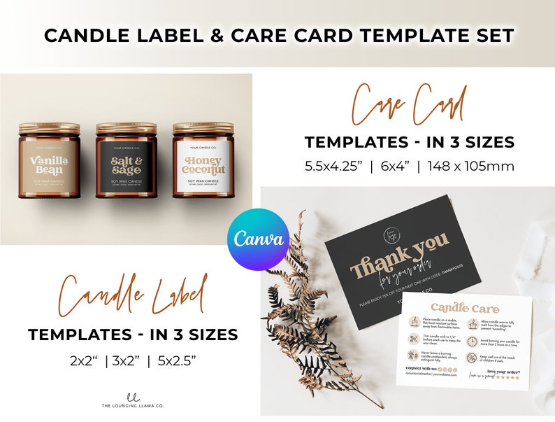 Editable Candle Label Template + Candle Care Card with Icons, 2 Canva Template Designs (Printable) Hh image 2