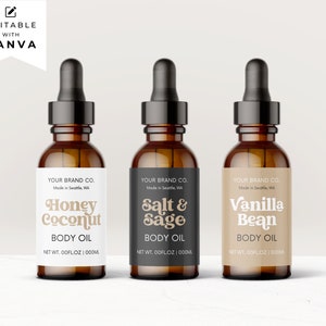 Retro Body Oil Label Template: Editable Product Label Design (Canva)