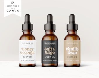 Retro Body Oil Label Template: Editable Product Label Design (Canva)
