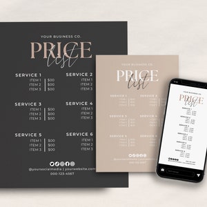Price List Template Canva, Editable Hair Salon Price List, Small Business DIY Printable Price Sheet, Instagram Pricing List Template Aa