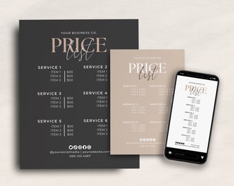 Price List Template Canva, Editable Hair Salon Price List, Small Business DIY Printable Price Sheet, Instagram Pricing List Template Aa