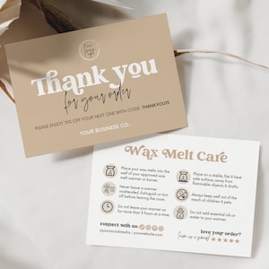 Wax Melt Care Card Template Canva, Printable Wax Melt Care Instructions, Editable Wax Melt Safety Thank You,Candle Business Parcel Insert Hh