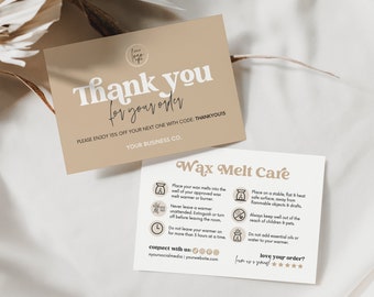 Wax Melt Care Card Template Canva, Printable Wax Melt Care Instructions, Editable Wax Melt Safety Thank You,Candle Business Parcel Insert Hh
