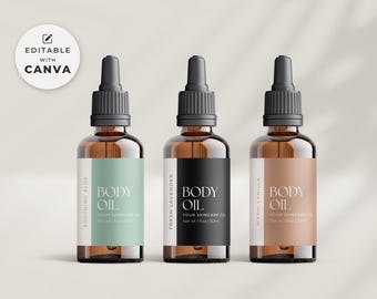Editable Dropper Bottle Label Template Canva, Body Oil Product Label Design, DIY Skincare Label Sticker, 2oz Essential Oil Custom Label Tt