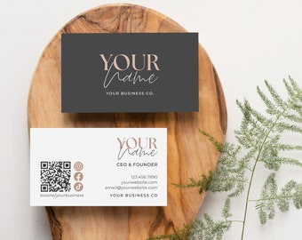Business Card Template with QR Code, Printable Small Business Card Canva, Editable Modern Card Design Aa