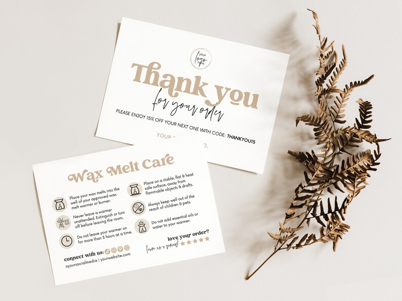 Wax Melt Care Card Template Canva, Printable Wax Melt Care Instructions, Editable Wax Melt Safety Thank You,Candle Business Parcel Insert Hh image 4