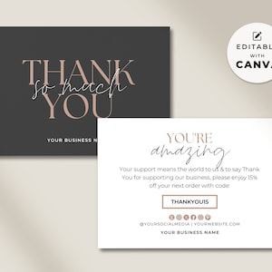 Business Thank You Cards Template, Printable Thank You Cards Small Business Canva, Editable Thank You Business, Order Packaging Insert | Aa
