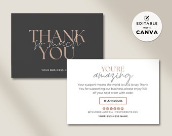 Business Thank You Cards Template, Printable Thank You Cards Small Business Canva, Editable Thank You Business, Order Packaging Insert Aa