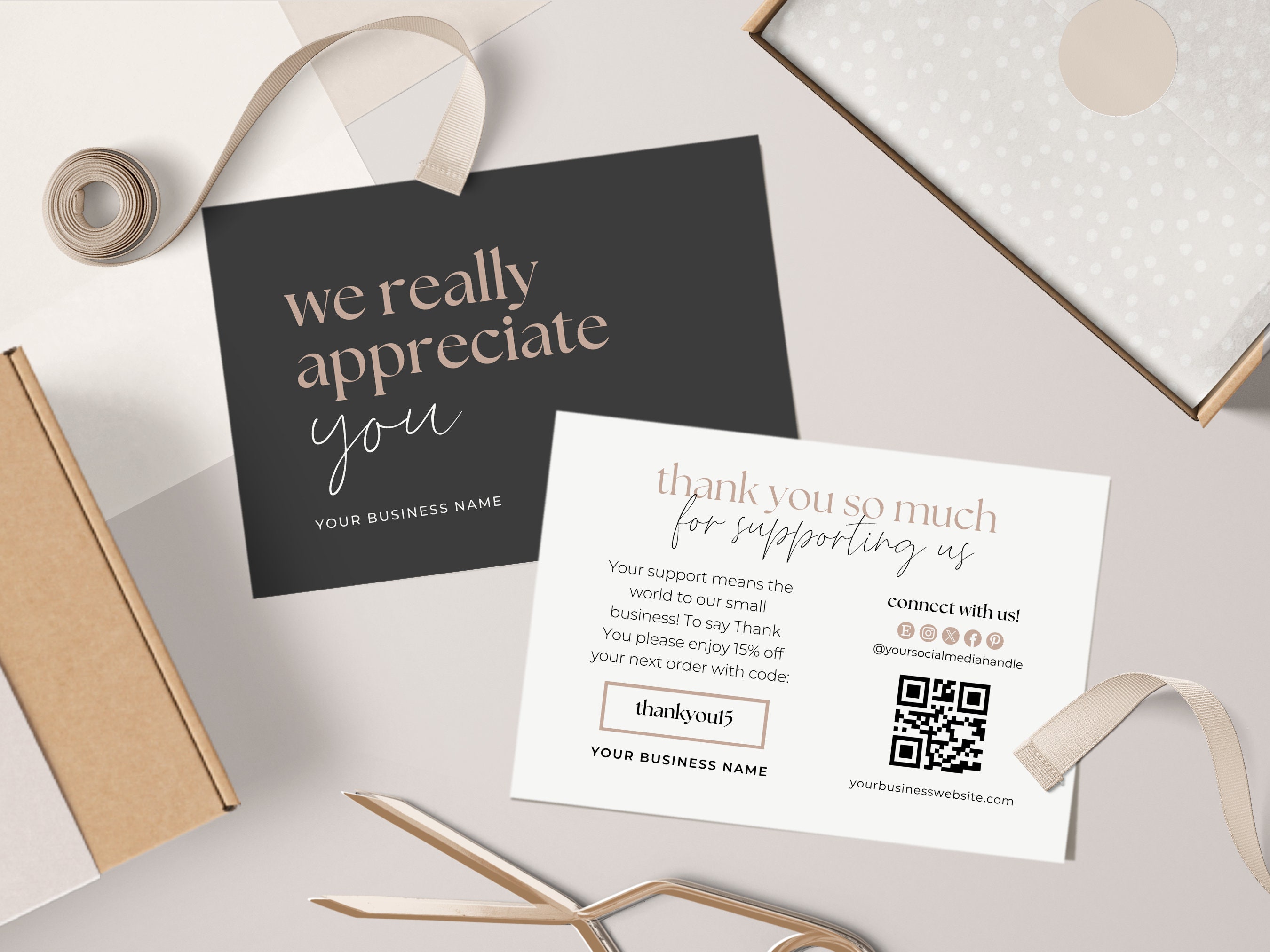 Business Thank You Card Template With QR Code (canva Editable) - Etsy