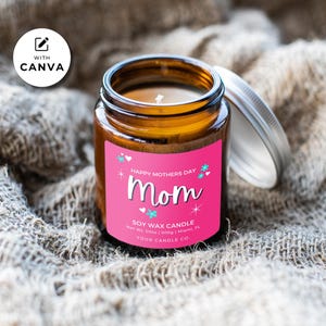 Mothers Day Candle Label Design, Editable Canva Template, Mom Candle Label (Digital Download) image 1
