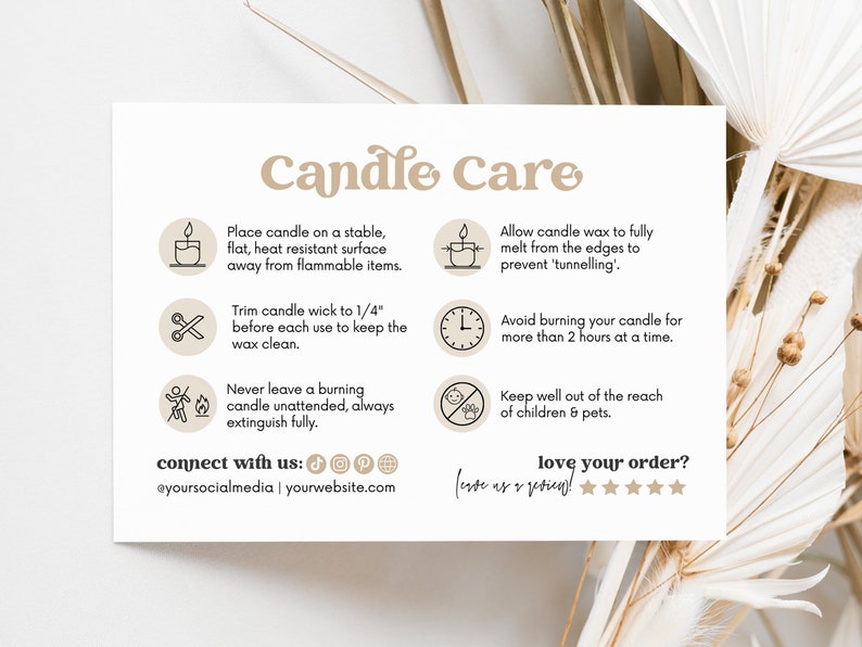 Editable Candle Label Template + Candle Care Card with Icons, 2 Canva Template Designs (Printable) Hh image 5
