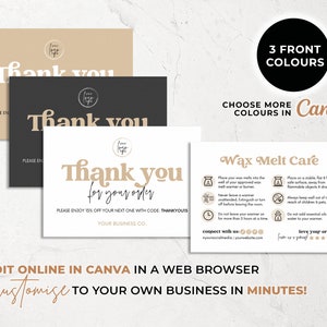 Wax Melt Care Card Template Canva, Printable Wax Melt Care Instructions, Editable Wax Melt Safety Thank You,Candle Business Parcel Insert Hh image 5