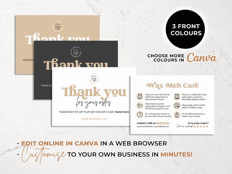 Wax Melt Care Card Template Canva, Printable Wax Melt Care Instructions, Editable Wax Melt Safety Thank You,Candle Business Parcel Insert Hh image 5