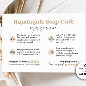 Printable Soap Care Card Template Canva, Editable Soap Bar Care Instructions, Handmade Soap DIY Care Guide Parcel Insert Hh