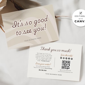 Business Thank You Card Template Canva, Printable Retro Thank You For Your Purchase, Editable Modern Package Insert, Etsy Shop Thank You