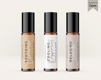 Editable Roller Bottle Product Label Template, Printable Essential Oil Labels, Custom Cosmetic Product Labels, Branding Label Design Canva
