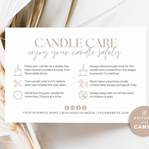 Candle Care Card Template Canva, Editable Care Instructions Safety Card Candle Business, Printable Care Card Insert, Order Thank You Card Aa