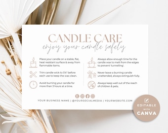 Candle Care Card Template Canva, Editable Care Instructions Safety Card Candle Business, Printable Care Card Insert, Order Thank You Card Aa