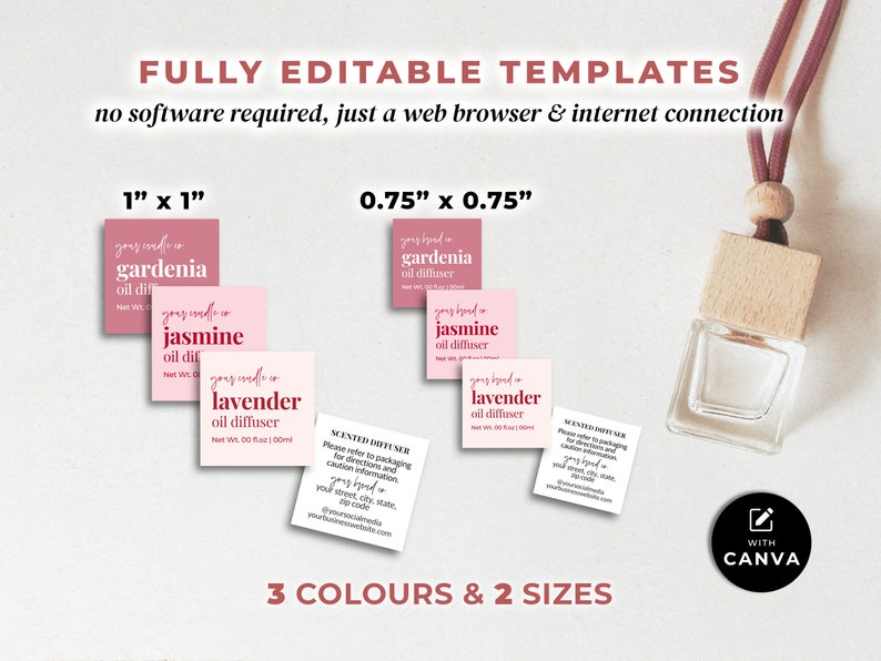 Car Diffuser Label Template Canva, Editable Hanging Diffuser Label ...