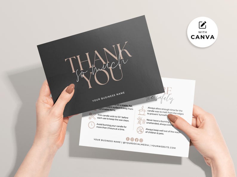 Candle Care Card Template Canva, Editable Care Instructions Safety Card Candle Business, Printable Care Card Insert, Order Thank You Card Aa image 4