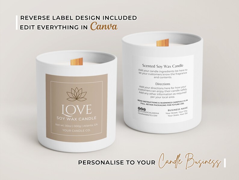 Printable Candle Labels Template Canva Modern Candle Label Etsy Canada