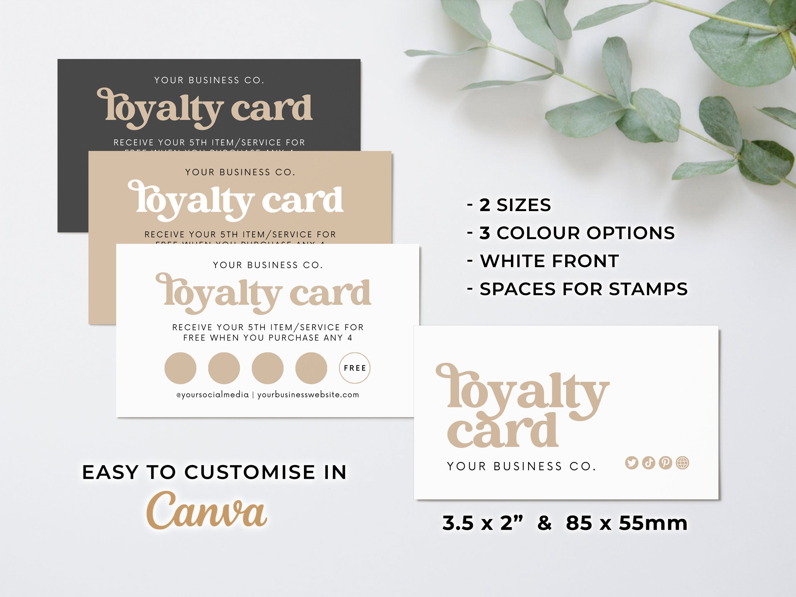 Loyalty Card Template Canva, Printable Customer Loyalty Card, Editable ...