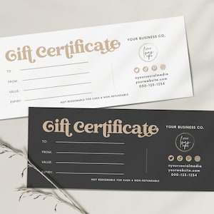 Gift Certificate Template Canva, Printable Gift Coupon Voucher Salon Spa, Editable DIY Gift Card Certificate Small Business Gift Template Hh